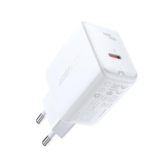 Bild 2, Acefast Acefast 20W PD USB-C Snabbladdare Väggladdare Vit - Teknikhallen.se