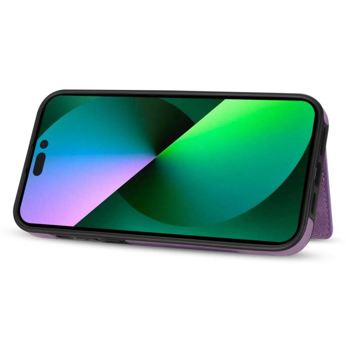 Bild 4,  iPhone 15 Skal Läder Med Plånboksfunktion Lila - Teknikhallen.se