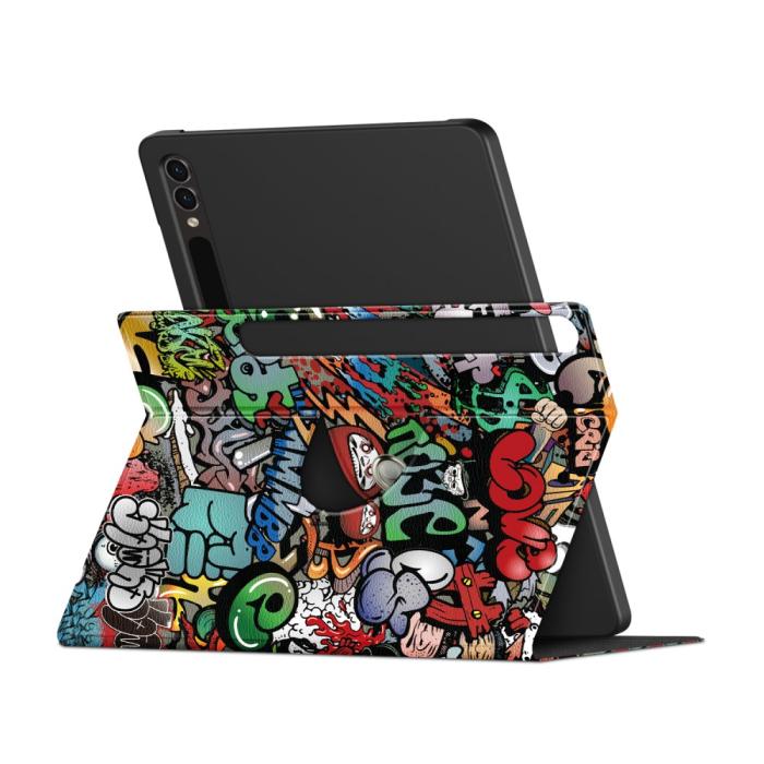 Bild 4,  Galaxy Tab S9 Plus Fodral 360° Rotation Läder Graffiti - Teknikhallen.se