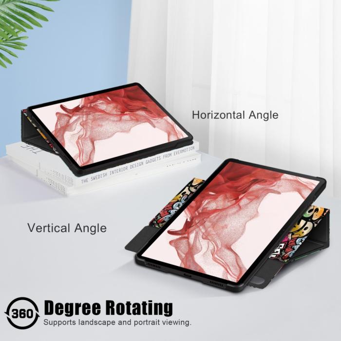 Bild 6,  Galaxy Tab S9 Plus Fodral 360° Rotation Läder Graffiti - Teknikhallen.se