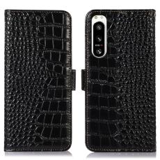  Sony Xperia 5 IV Fodral &Auml;kta L&auml;der Krokodil Textur Svart - Teknikhallen.se