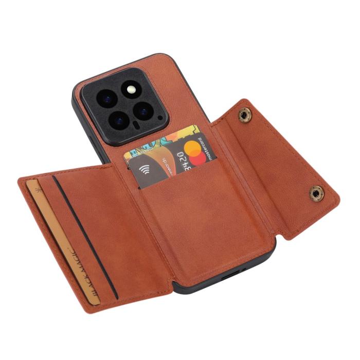 Bild 2,  Xiaomi 14 Skal Läder Med Kortfack Och Magnet Brun - Teknikhallen.se