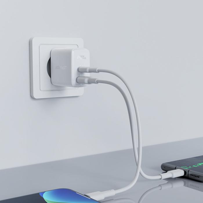 Bild 2, Acefast Acefast 32W PD PPS QC USB-C / USB-A Väggladdare Vit - Teknikhallen.se