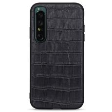  Sony Xperia 1 IV Skal &Auml;kta L&auml;der Krokodil Textur Svart - Teknikhallen.se