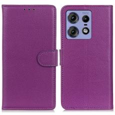  Motorola Edge 50 Pro 5G Fodral Litchi L&auml;der Lila - Teknikhallen.se