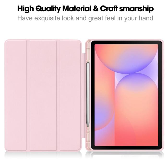 Bild 2,  Samsung Galaxy Tab S10 Lite Fodral Tri-Fold Pennhållare Rosa - Teknikhallen.se