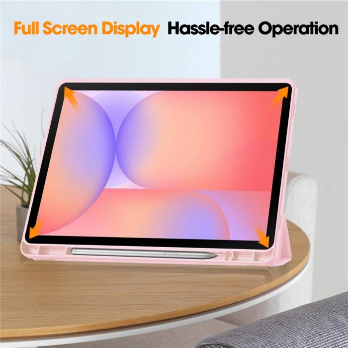 Bild 5,  Samsung Galaxy Tab S10 Lite Fodral Tri-Fold Pennhållare Rosa - Teknikhallen.se