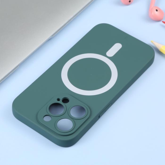 Bild 3,  iPhone 15 Pro Max Skal MagSafe Liquid Silikon Mörk Grön - Teknikhallen.se