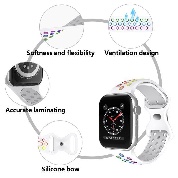 Bild 5, ColorPop Sportarmband Dual-Color Apple Watch 42/41/40/38 mm (M/L) Pride - Teknikhallen.se