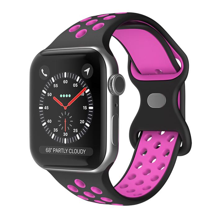 Bild 2, ColorPop Sportarmband Dual-Color Apple Watch 42/41/40/38 mm (M/L) Svart/Lila - Teknikhallen.se