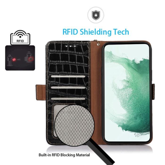 Bild 4,  Sony Xperia 5 IV Fodral Äkta Läder Krokodil Textur Svart - Teknikhallen.se