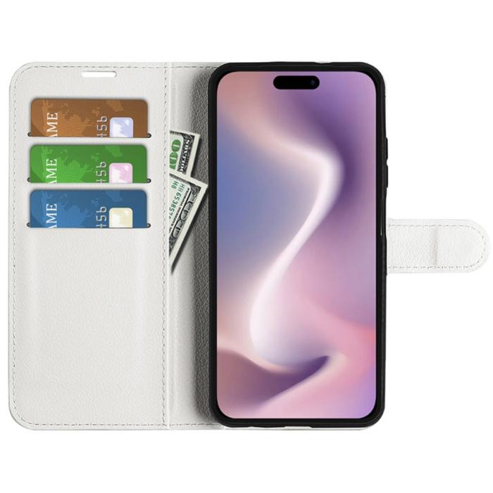 Bild 2,  iPhone 16 Plus Fodral Litchi Läder Vit - Teknikhallen.se