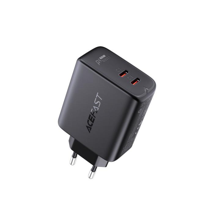 Bild 3, Acefast Acefast 40W PD QC PPS 2x USB-C Väggladdare Svart - Teknikhallen.se