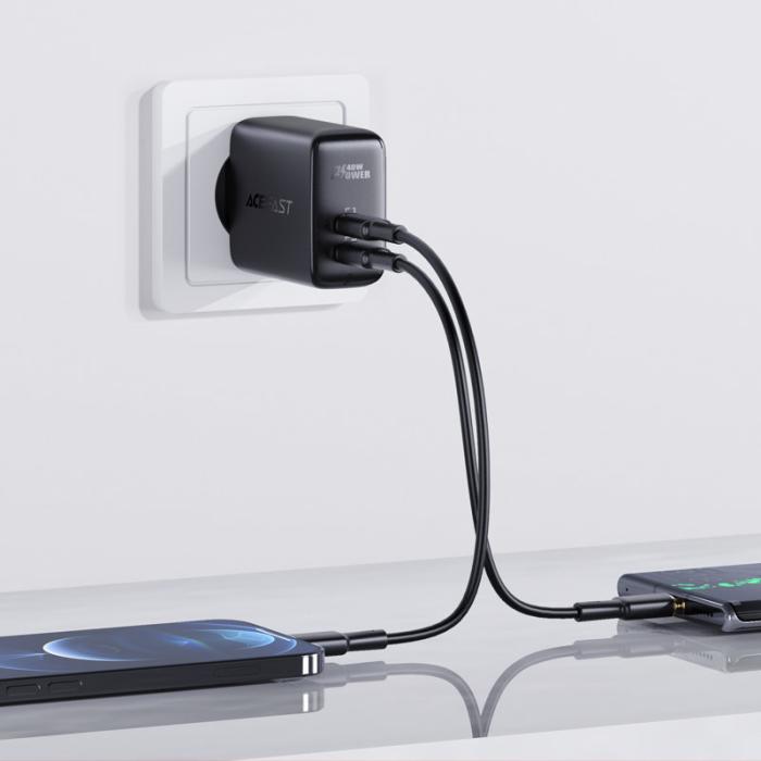 Bild 4, Acefast Acefast 40W PD QC PPS 2x USB-C Väggladdare Svart - Teknikhallen.se