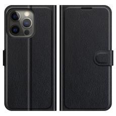 iPhone 13 Pro Max Fodral Litchi L&auml;der Svart - Teknikhallen.se