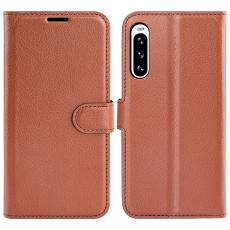  Sony Xperia 10 V Litchi Pl&aring;nboksfodral Brun - Teknikhallen.se