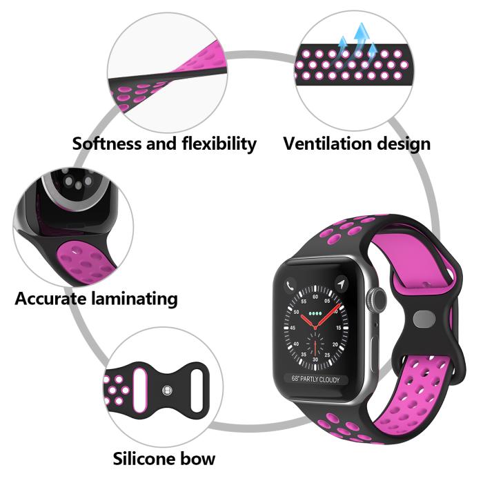 Bild 5, ColorPop Sportarmband Dual-Color Apple Watch 42/41/40/38 mm (M/L) Svart/Lila - Teknikhallen.se