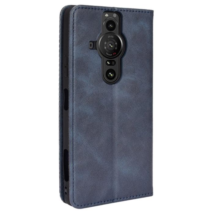 Bild 3,  Sony Xperia Pro-I Fodral Retro Flip Läder Blå - Teknikhallen.se