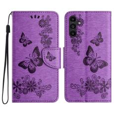  Samsung Galaxy A27 5G Fodral L&auml;der Fj&auml;rilar Lila - Teknikhallen.se