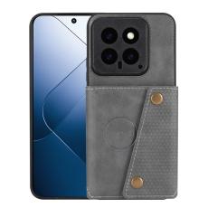  Xiaomi 14 Skal L&auml;der Med Kortfack Och Magnet Gr&aring; - Teknikhallen.se