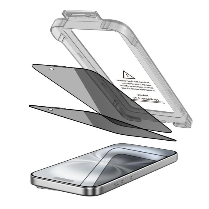 Bild 2, Tech-Protect Tech-Protect iPhone 16 / 15 2-PACK Skärmskydd Quick Set Spy+ Privacy - Teknikhallen.se
