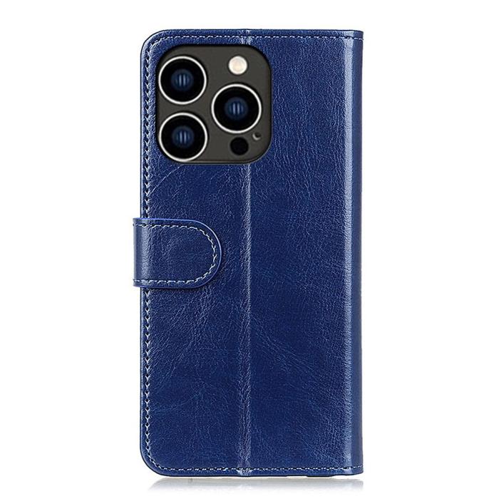 Bild 6,  iPhone 16 Pro Fodral Läder Crazy Horse Blå - Teknikhallen.se