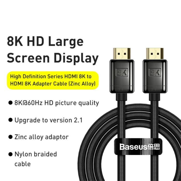 Bild 2, BASEUS Baseus 2m 8K HD 60Hz HDMI - HDMI Nylon Kabel Svart - Teknikhallen.se