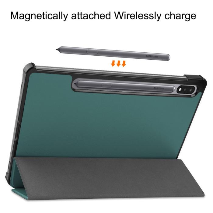 Bild 4,  Samsung Galaxy Tab S9 Fodral Tri-Fold Läder Svartgrön - Teknikhallen.se