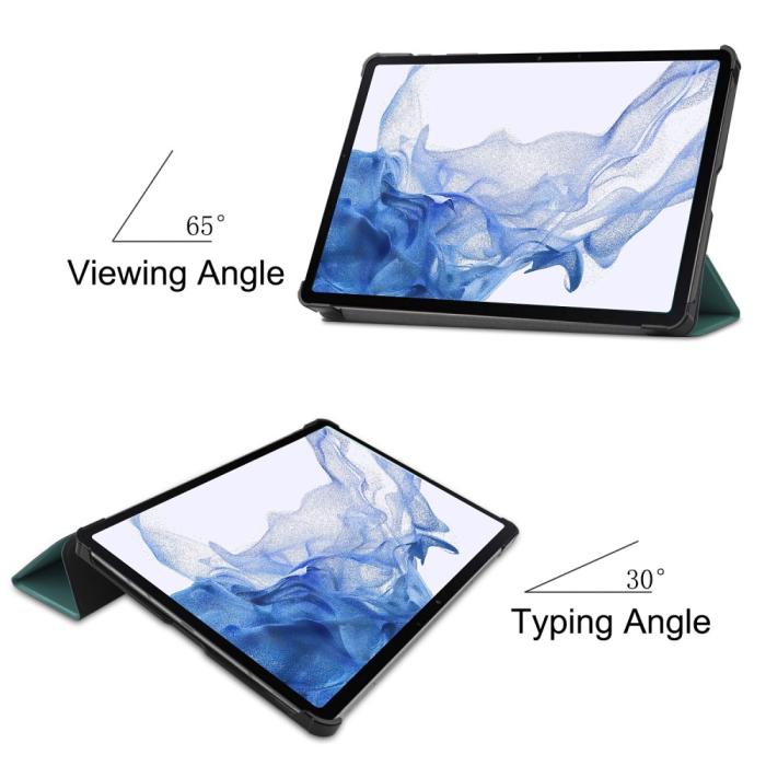 Bild 6,  Samsung Galaxy Tab S9 Fodral Tri-Fold Läder Svartgrön - Teknikhallen.se