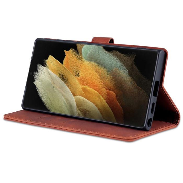 Bild 4, AZNS AZNS Samsung Galaxy S22 Ultra Fodral Läder Brun - Teknikhallen.se