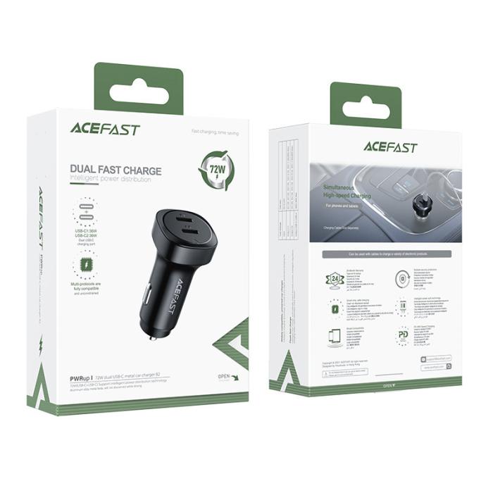Bild 6, Acefast Acefast 72W PD PPS QC Billaddare 2x USB-C Svart - Teknikhallen.se