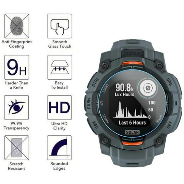 Bild 2,  Garmin Instinct 3 45 mm 3-PACK Skärmskydd Härdat Glas - Teknikhallen.se