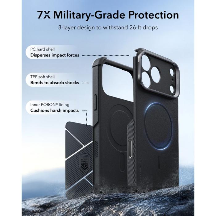 Bild 3, ESR ESR iPhone 18 Pro / 17 Pro Skal MagSafe Cyber Tough Kickstand Svart - Teknikhallen.se