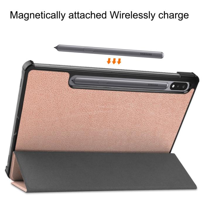 Bild 4,  Samsung Galaxy Tab S9 Fodral Tri-Fold Läder Roséguld - Teknikhallen.se