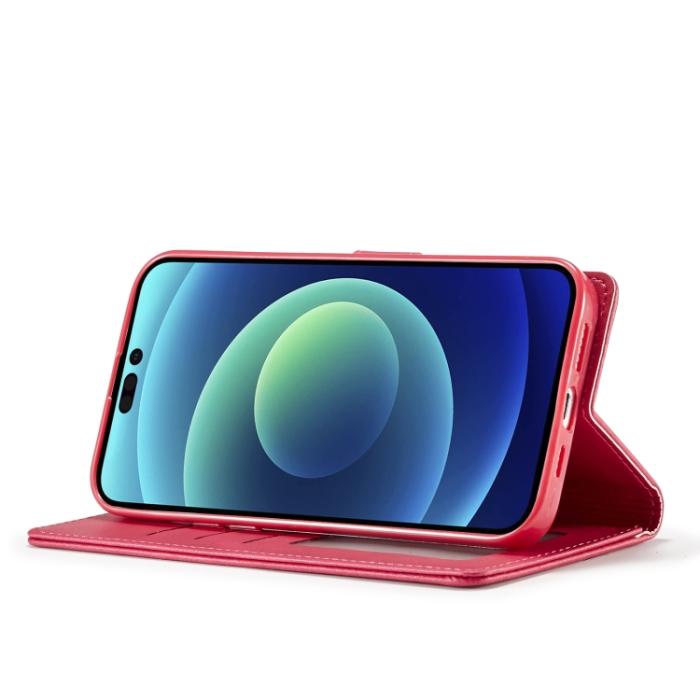 Bild 5, LC.IMEEKE LC.IMEEKE iPhone 14 Pro Fodral Läder Röd/Rosa - Teknikhallen.se