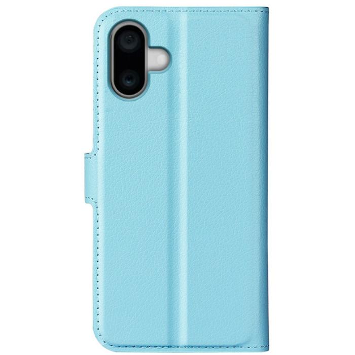 Bild 6,  iPhone 16 Plus Fodral Litchi Läder Blå - Teknikhallen.se