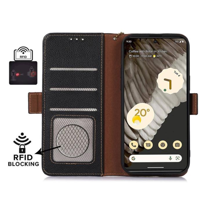 Bild 2,  Google Pixel 7A Fodral RFID Äkta Läder Svart - Teknikhallen.se