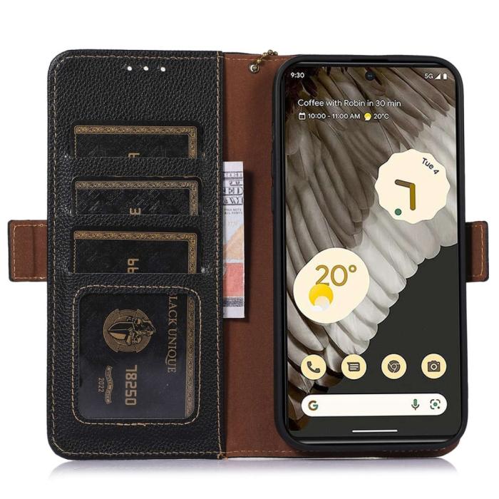 Bild 4,  Google Pixel 7A Fodral RFID Äkta Läder Svart - Teknikhallen.se
