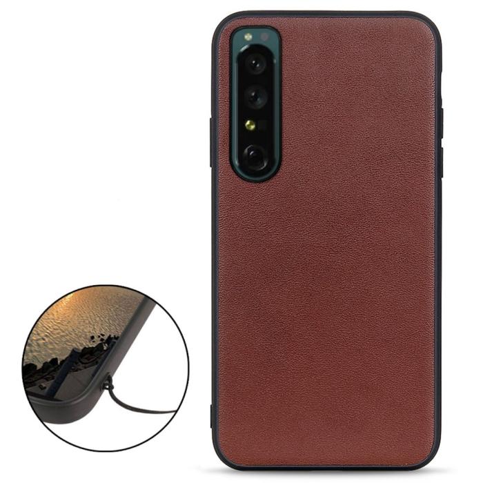 Bild 2,  Sony Xperia 1 IV Skal Äkta Läder Hybrid Brun - Teknikhallen.se