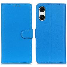  Sony Xperia 10 VI Litchi L&auml;der Fodral Bl&aring; - Teknikhallen.se