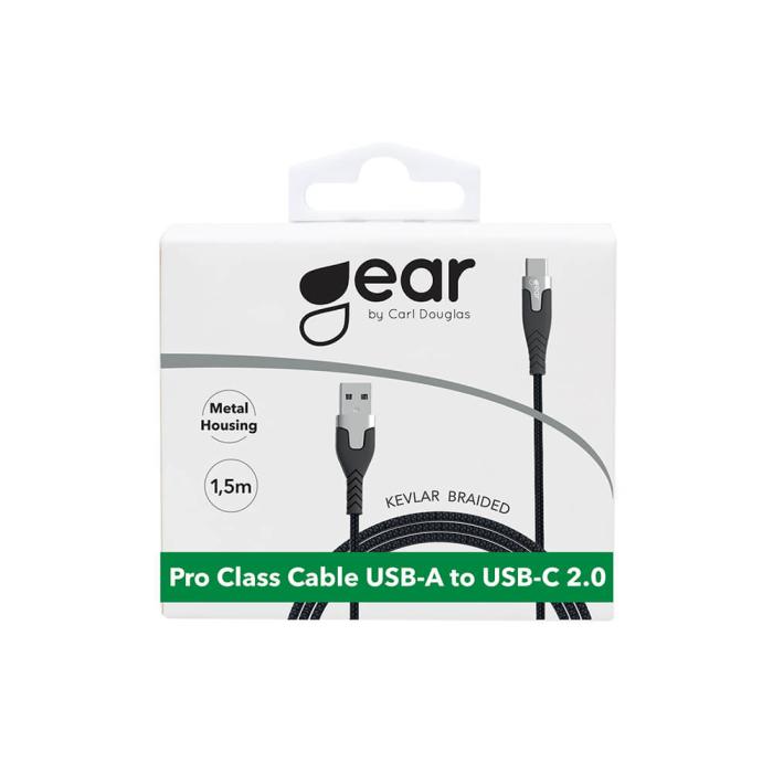Bild 2, Gear GEAR Laddkabel PRO USB-A - USB-C 1.5m Kevlarkabel Svart - Teknikhallen.se