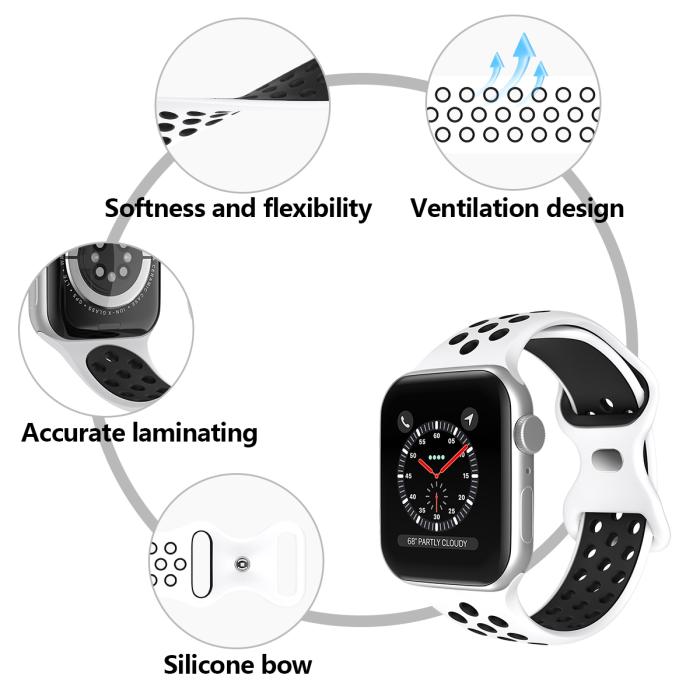 Bild 5, ColorPop Sportarmband Dual-Color Apple Watch 42/41/40/38 mm (S/M) Vit/Svart - Teknikhallen.se