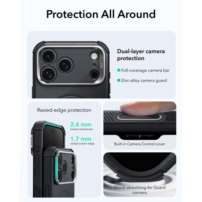 Bild 5, ESR ESR iPhone 18 Pro / 17 Pro Skal MagSafe Cyber Tough Kickstand Svart - Teknikhallen.se