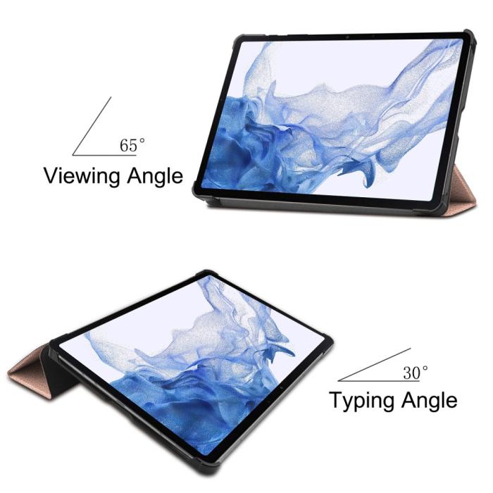 Bild 6,  Samsung Galaxy Tab S9 Fodral Tri-Fold Läder Roséguld - Teknikhallen.se