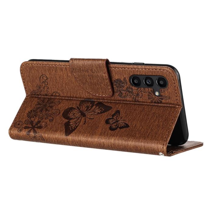 Bild 2,  Samsung Galaxy A27 5G Fodral Läder Fjärilar Brun - Teknikhallen.se