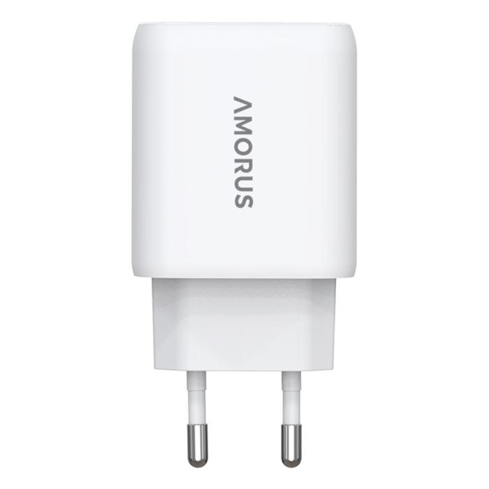 Bild 2, AMORUS Amorus 30W GaN PD QC USB-C / USB-A Väggladdare Vit - Teknikhallen.se