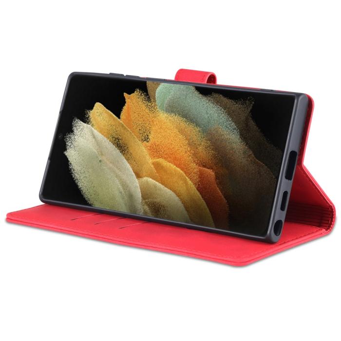 Bild 4, AZNS AZNS Samsung Galaxy S22 Ultra Fodral Läder Röd - Teknikhallen.se