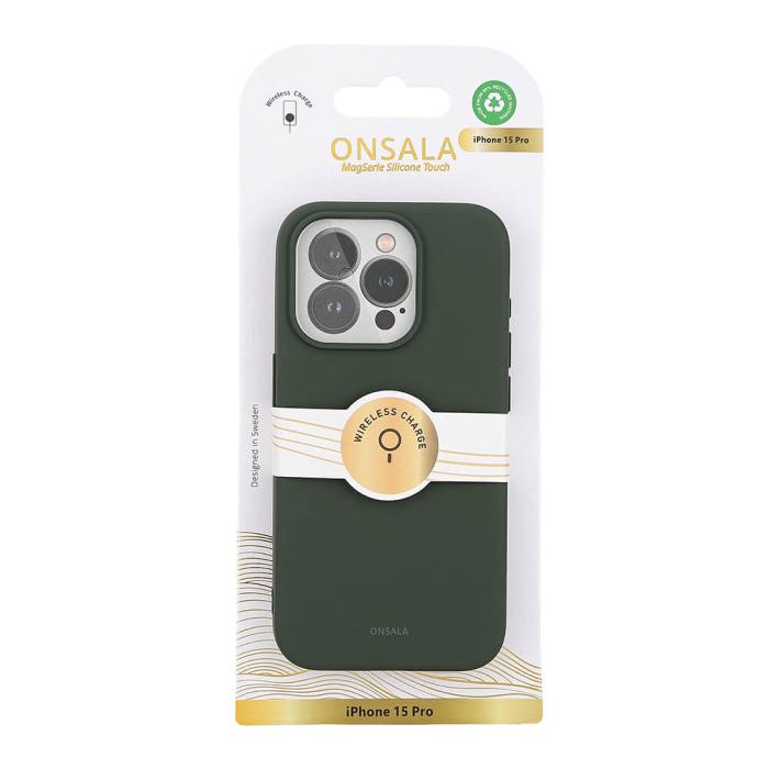 Bild 2, Onsala ONSALA iPhone 15 Pro MagSafe Skal Med Silikonyta Olivgrön - Teknikhallen.se