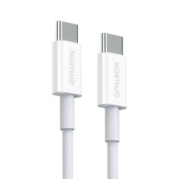 NORTHJO NORTHJO 1m 60W PD USB-C - USB-C Snabbladdnings Kabel Vit - Teknikhallen.se