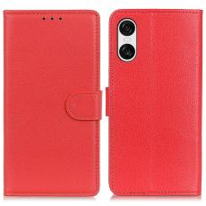  Sony Xperia 10 VI Litchi L&auml;der Fodral R&ouml;d - Teknikhallen.se